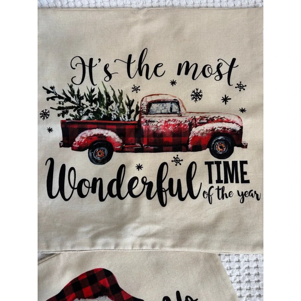 Christmas Pillow Covers Santa Red truck zipper closure set of 2 farmhouse